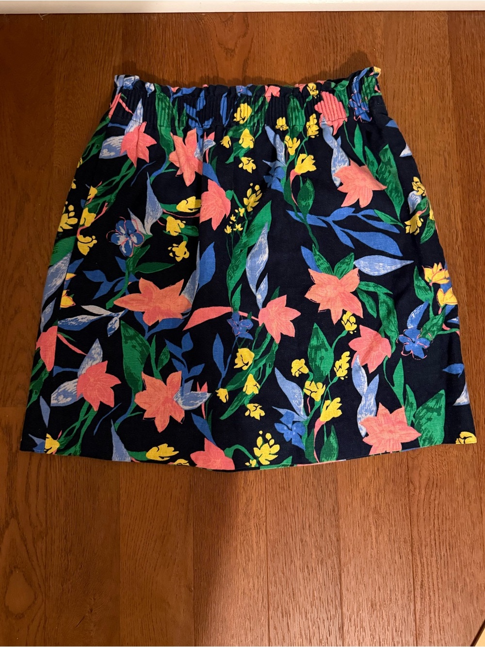 J. Crew Navy Tropical Floral Linen Cotton Paperbag Waist Mini Skirt Size 2